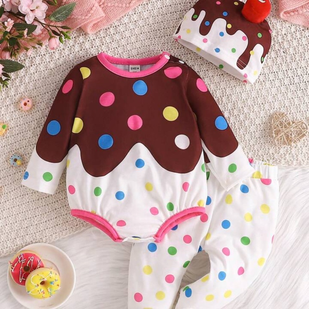 Chocolate Brown Dessert-Inspired One Piece with Polka Dots